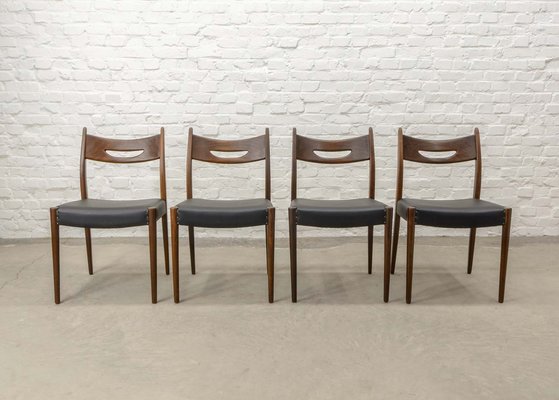 Danish Teak Dining Chairs with Black Leatherette Seats, 1960s, Set of 4-IXC-1759604