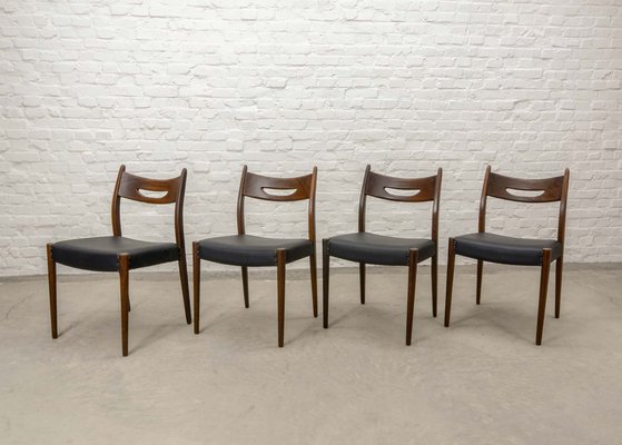 Danish Teak Dining Chairs with Black Leatherette Seats, 1960s, Set of 4-IXC-1759604