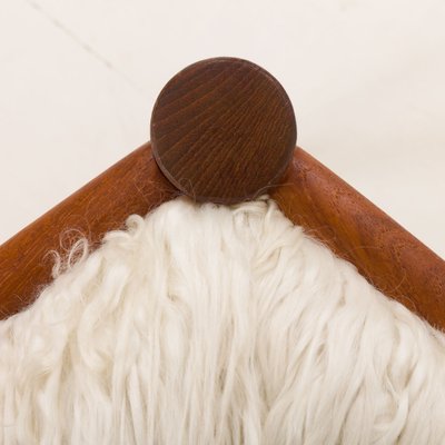 Danish Teak Footstol in Long Hair Sheepskin by Bramin, 1960s-UE-2043866