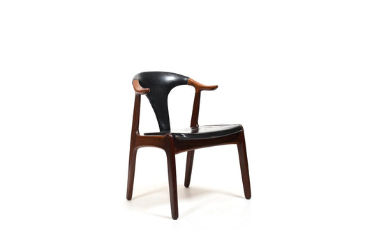 Danish Teak & Leather Cow Horn Chair by H.P. Hansen