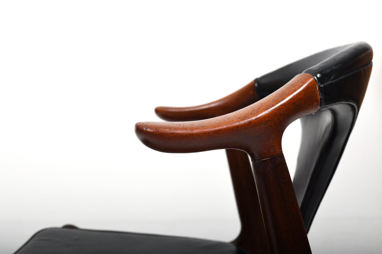 Danish Teak & Leather Cow Horn Chair by H.P. Hansen