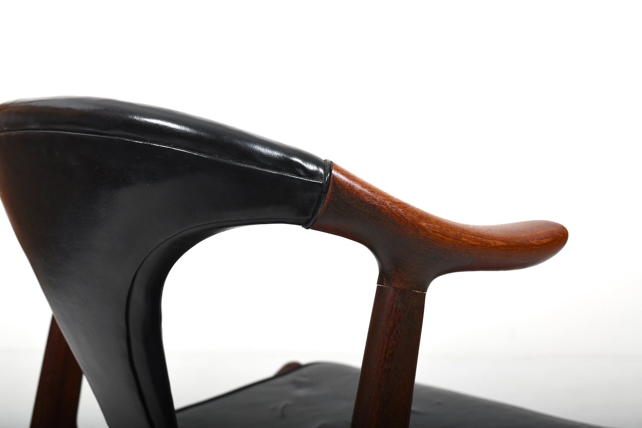 Danish Teak & Leather Cow Horn Chair by H.P. Hansen