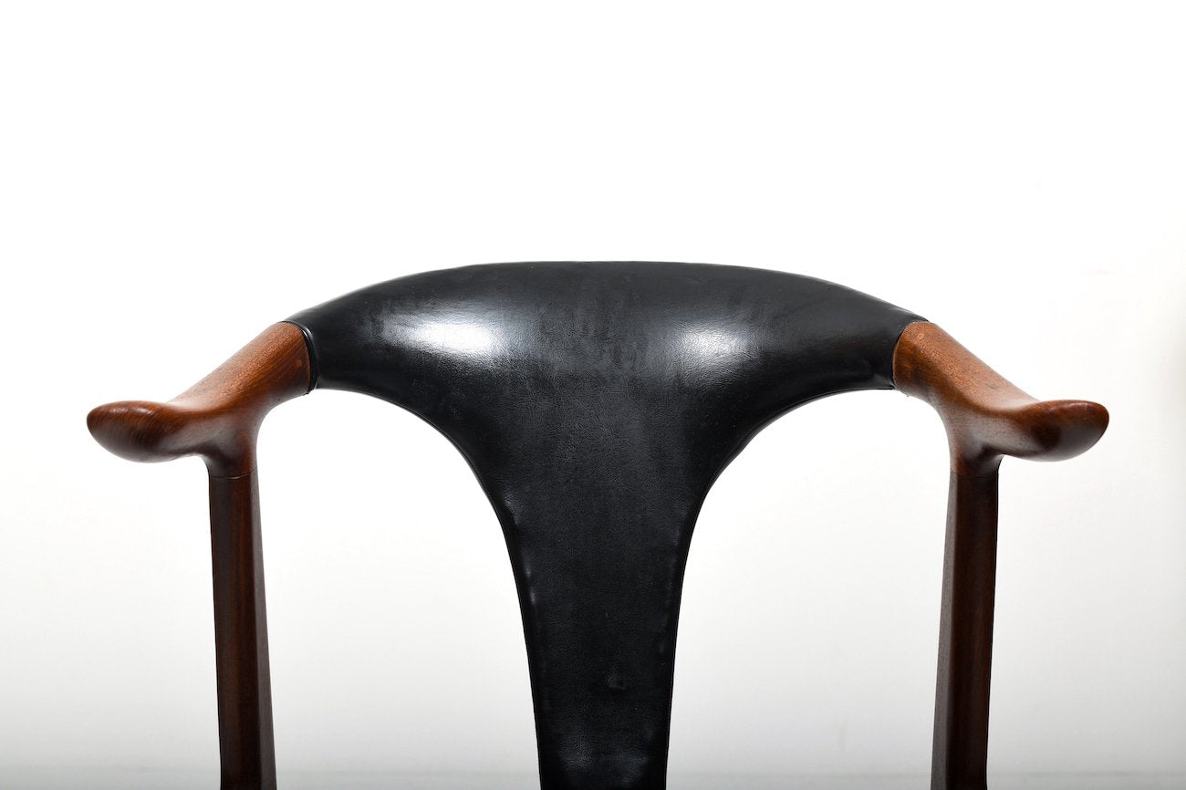 Danish Teak & Leather Cow Horn Chair by H.P. Hansen