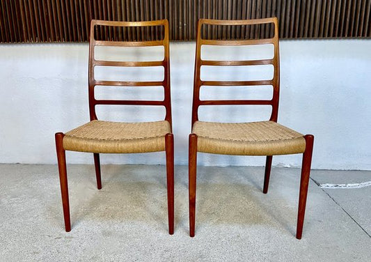 Danish Teak Model 82 Highback Side Chairs by Niels O. Møller, 1960s, Set of 2