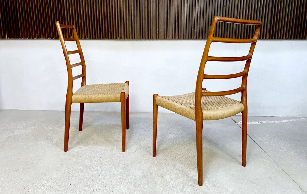 Danish Teak Model 82 Highback Side Chairs by Niels O. Møller, 1960s, Set of 2