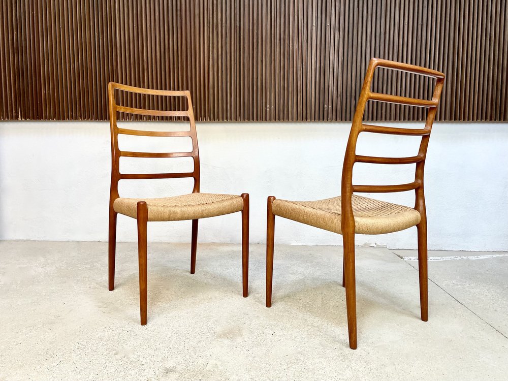 Danish Teak Model 82 Highback Side Chairs by Niels O. Møller, 1960s, Set of 2