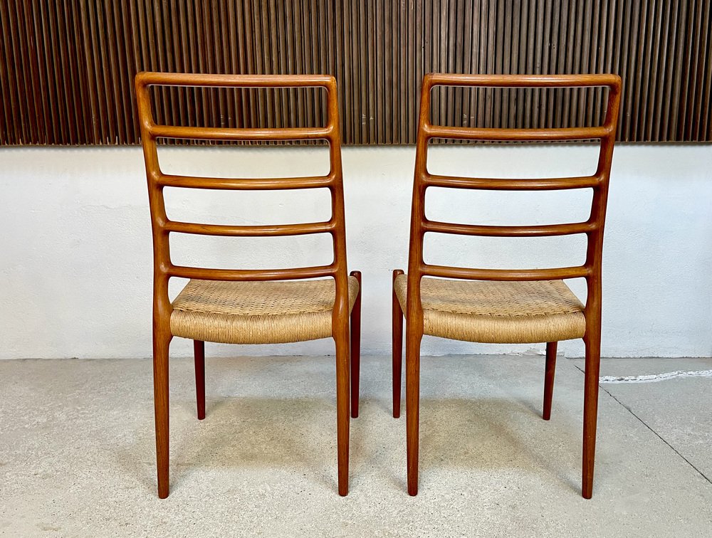 Danish Teak Model 82 Highback Side Chairs by Niels O. Møller, 1960s, Set of 2