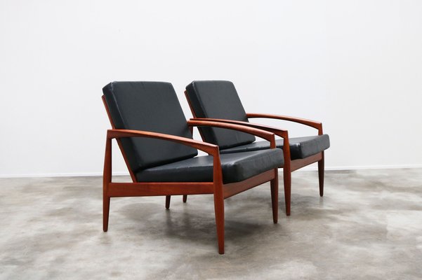 Danish Teak Paper Knife Lounge Chairs in Black by Kai Kristiansen for Magnus Olesen, Set of 2-WIP-986797