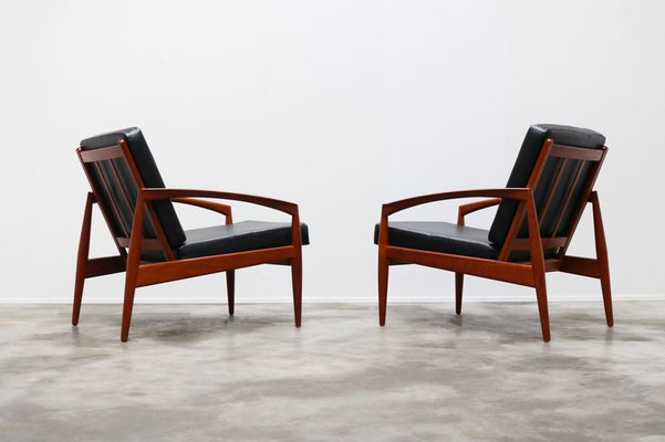 Danish Teak Paper Knife Lounge Chairs in Black by Kai Kristiansen for Magnus Olesen, Set of 2-WIP-986797