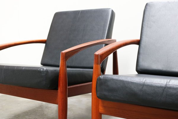 Danish Teak Paper Knife Lounge Chairs in Black by Kai Kristiansen for Magnus Olesen, Set of 2-WIP-986797