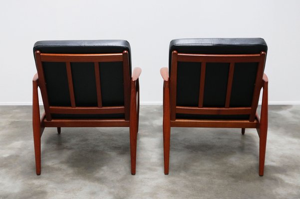 Danish Teak Paper Knife Lounge Chairs in Black by Kai Kristiansen for Magnus Olesen, Set of 2-WIP-986797