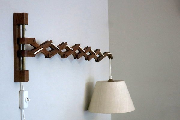 Danish Teak Scissor Articulated Wall Light by Erik Hansen, 1960s-ED-1806046