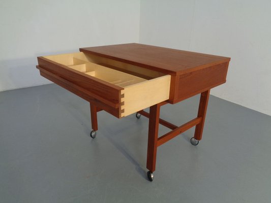 Danish Teak Sewing Table on Wheels, 1960s-RDW-888713