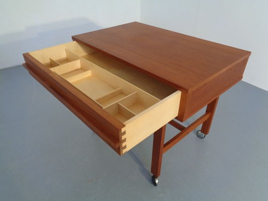 Danish Teak Sewing Table on Wheels, 1960s-RDW-888713