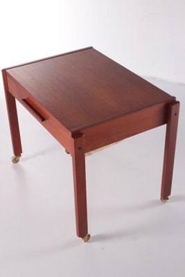 Danish Teak Side Table with Drawers on Wheels, 1960s-EZZ-592507