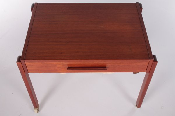 Danish Teak Side Table with Drawers on Wheels, 1960s-EZZ-592507