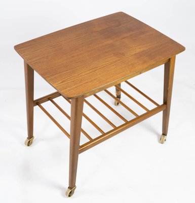 Danish Teak Side Table with Shelf & Wheels, 1960s-UY-952732