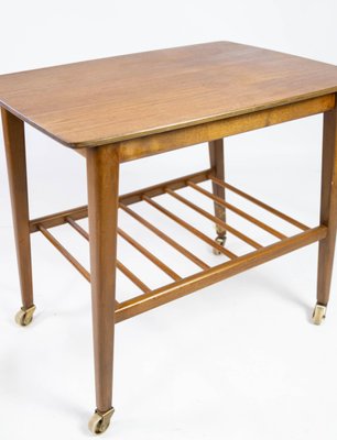 Danish Teak Side Table with Shelf & Wheels, 1960s-UY-952732