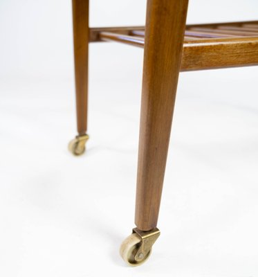 Danish Teak Side Table with Shelf & Wheels, 1960s-UY-952732