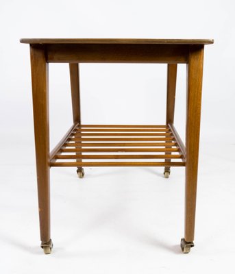 Danish Teak Side Table with Shelf & Wheels, 1960s-UY-952732