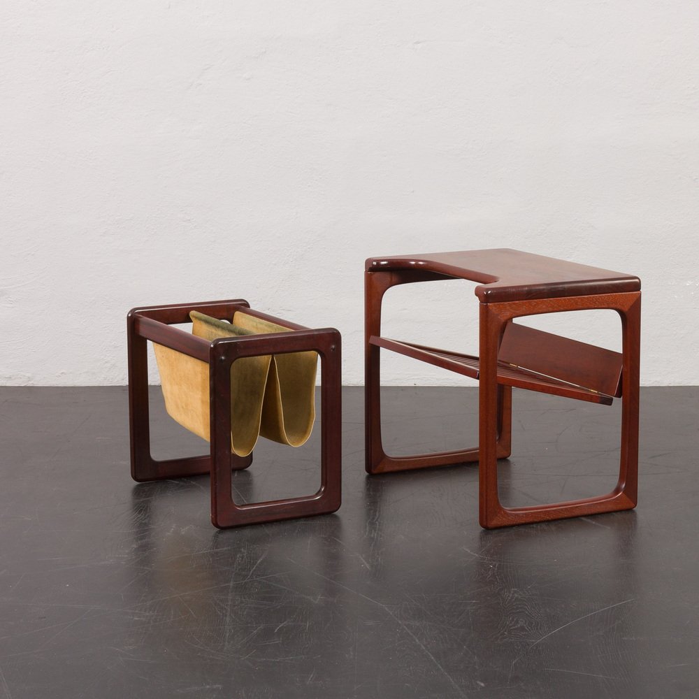 Danish Teak Side Tables with Magazine Rack and Gazetteer from BR Gelsted, 1970s, Set of 2