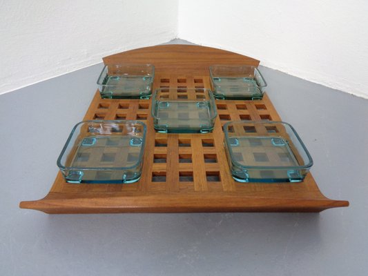 Danish Teak Tray With Glass Bowls, 1960s-RDW-1275964