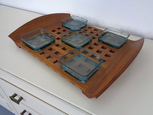 Danish Teak Tray With Glass Bowls, 1960s-RDW-1275964