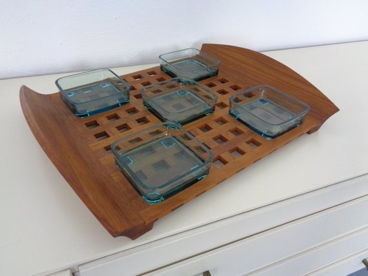 Danish Teak Tray With Glass Bowls, 1960s-RDW-1275964