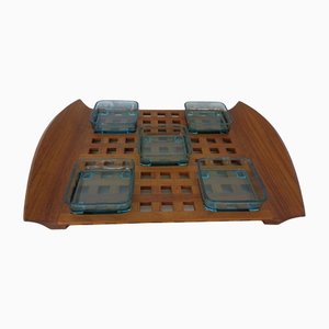 Danish Teak Tray With Glass Bowls, 1960s-RDW-1275964