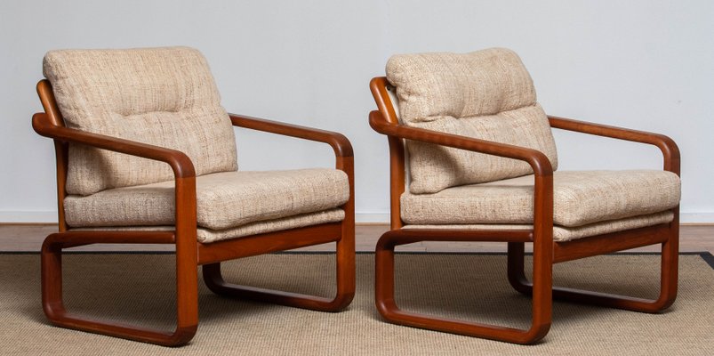 Danish Teak with Wool Cushions Lounge Easy Chair by HS Design, 1980s, Set of 2-JE-1075390