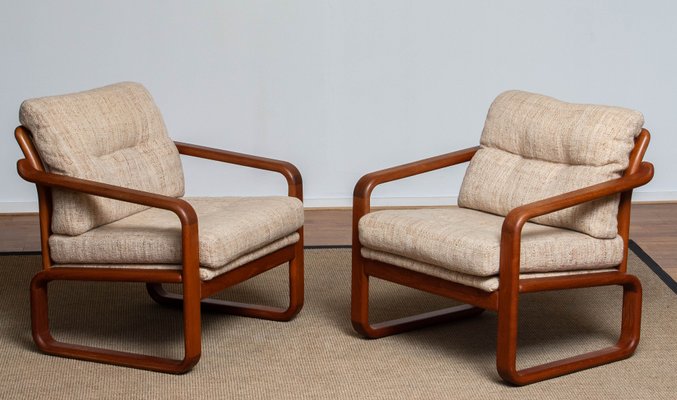 Danish Teak with Wool Cushions Lounge Easy Chair by HS Design, 1980s, Set of 2-JE-1075390