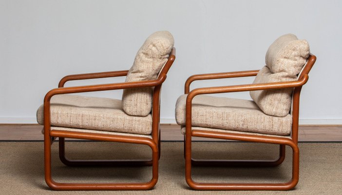 Danish Teak with Wool Cushions Lounge Easy Chair by HS Design, 1980s, Set of 2-JE-1075390