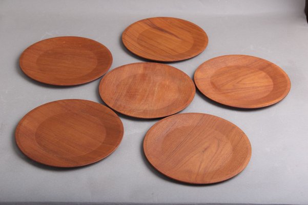 Danish Teak Wooden Plates by Hafnia, Set of 6-DQ-1088878