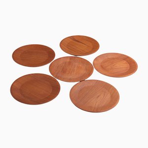 Danish Teak Wooden Plates by Hafnia, Set of 6-DQ-1088878