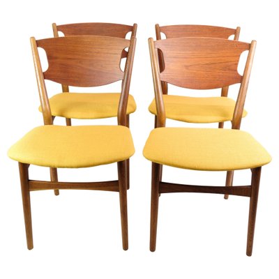 Danish Teak & Yellow Fabric Dining Chairs, 1960, Set of 4-UY-1422338