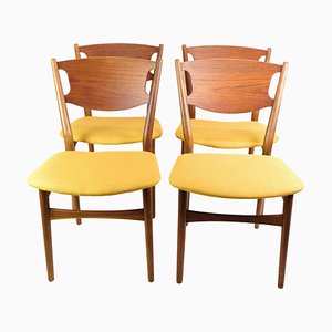 Danish Teak & Yellow Fabric Dining Chairs, 1960, Set of 4-UY-1422338