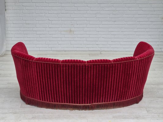 Danish Three-Seater Banan Sofa in Red Velour, 1960s-TMW-2042230