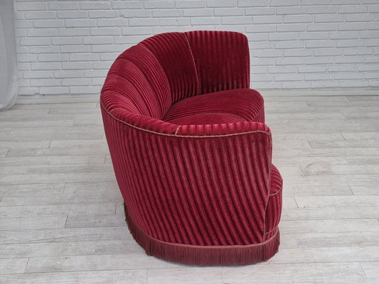 Danish Three-Seater Banan Sofa in Red Velour, 1960s-TMW-2042230