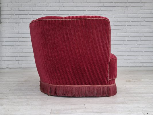 Danish Three-Seater Banan Sofa in Red Velour, 1960s-TMW-2042230