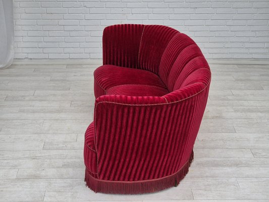 Danish Three-Seater Banan Sofa in Red Velour, 1960s-TMW-2042230