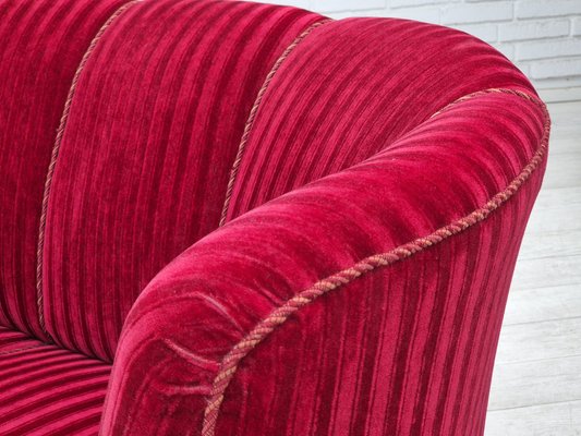 Danish Three-Seater Banan Sofa in Red Velour, 1960s-TMW-2042230