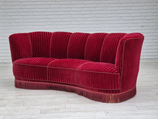 Danish Three-Seater Banan Sofa in Red Velour, 1960s-TMW-2042230