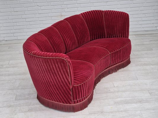 Danish Three-Seater Banan Sofa in Red Velour, 1960s-TMW-2042230