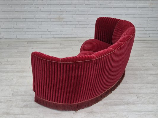 Danish Three-Seater Banan Sofa in Red Velour, 1960s-TMW-2042230