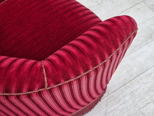 Danish Three-Seater Banan Sofa in Red Velour, 1960s-TMW-2042230