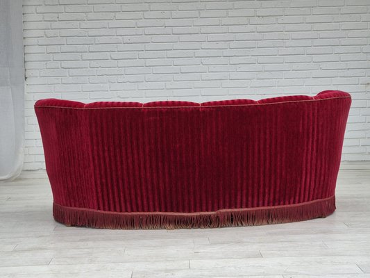 Danish Three-Seater Banan Sofa in Red Velour, 1960s-TMW-2042230