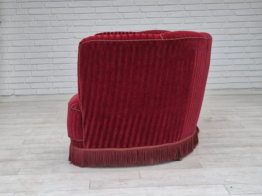 Danish Three-Seater Banan Sofa in Red Velour, 1960s-TMW-2042230