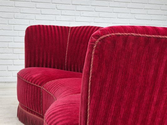 Danish Three-Seater Banan Sofa in Red Velour, 1960s-TMW-2042230