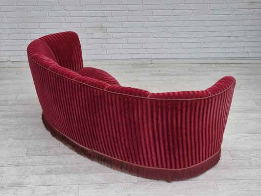 Danish Three-Seater Banan Sofa in Red Velour, 1960s-TMW-2042230