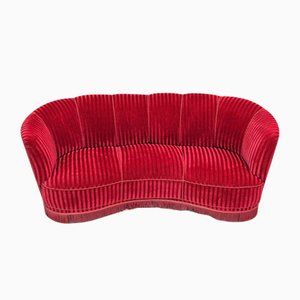 Danish Three-Seater Banan Sofa in Red Velour, 1960s-TMW-2042230